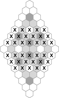 36 гексагональных игральных карт с обратными числами